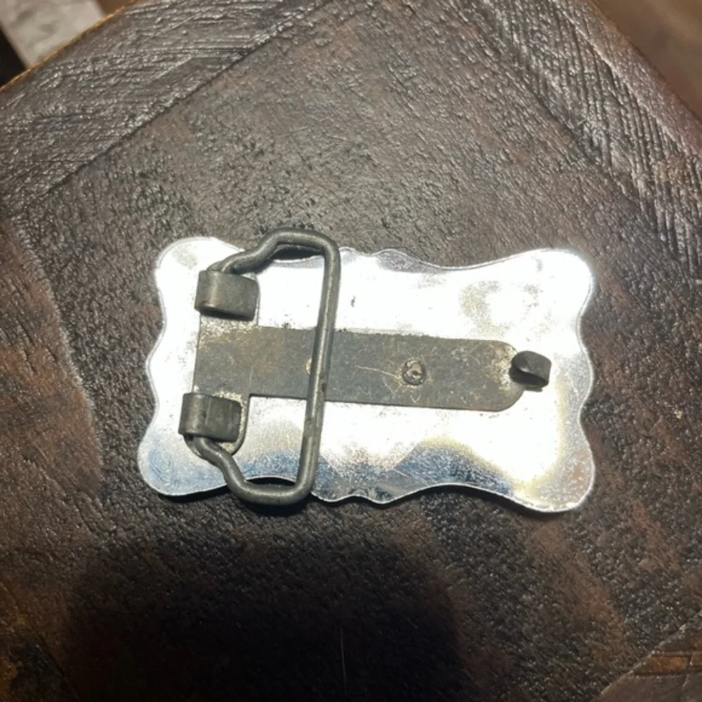 Vintage Horse and Horseshoe Belt Buckle Silver Tone Black Brass‎ Look Small